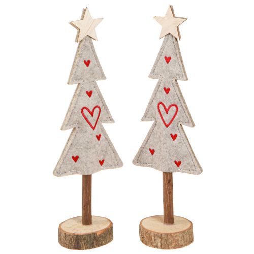 Prodotto Albero di Natale in feltro decorazione con cuori grigio rosso 28 cm 4 pz