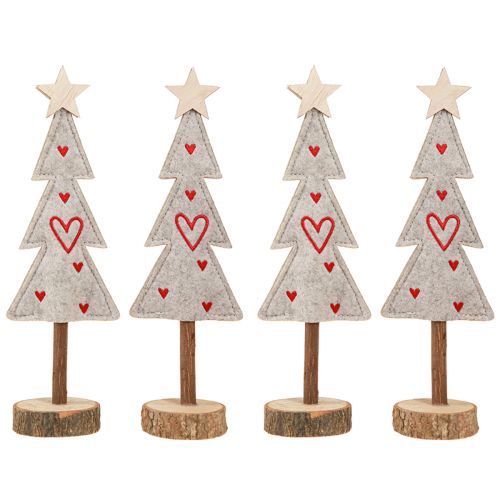 Prodotto Albero di Natale in feltro decorazione con cuori grigio rosso 28 cm 4 pz
