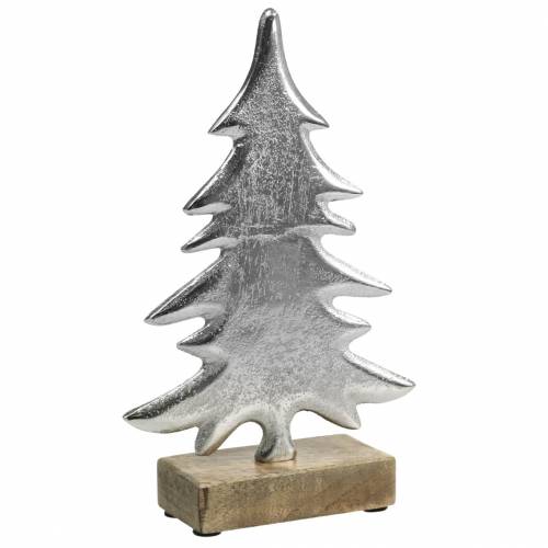 Abete decorativo su base in legno argento, metallo naturale 24 cm × 16 cm | Floristik24.it