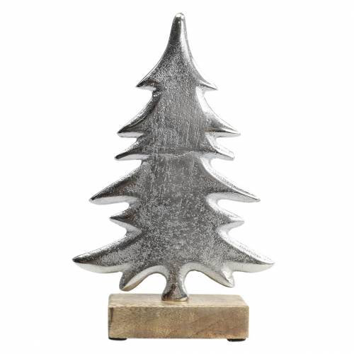 Abete decorativo su base in legno argento, metallo naturale 24 cm × 16 cm | Floristik24.it