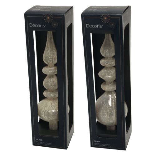 Floristik24 Puntale per albero di Natale Puntale per albero di Natale in vetro bianco in vetro argento 34cm 1pz