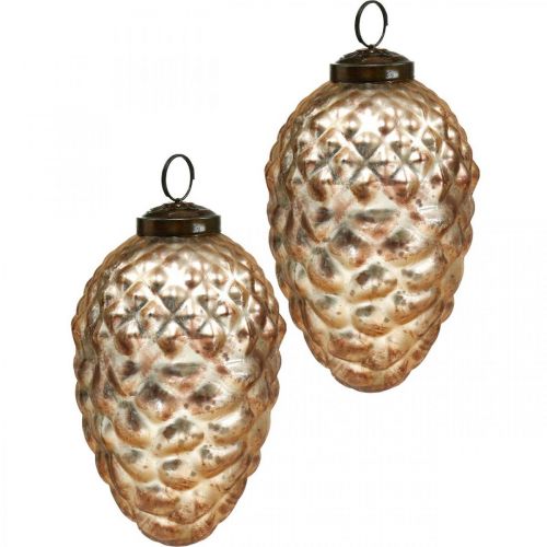 Floristik24 Ciondolo pigna, decorazioni per l'albero di Natale, decorazioni autunnali, vero vetro, aspetto antico Ø7cm H11,5cm 6 pezzi