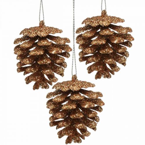 Ornamenti per l&#39;albero di Natale coni decorativi glitter rame H7cm 6pz