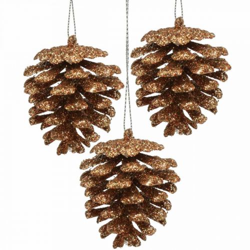 Floristik24 Ornamenti per l&#39;albero di Natale coni decorativi glitter rame H7cm 6pz