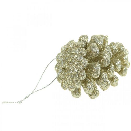 Floristik24 Decorazioni per l'albero di Natale coni decorativi glitter champagne H7cm 6 pz