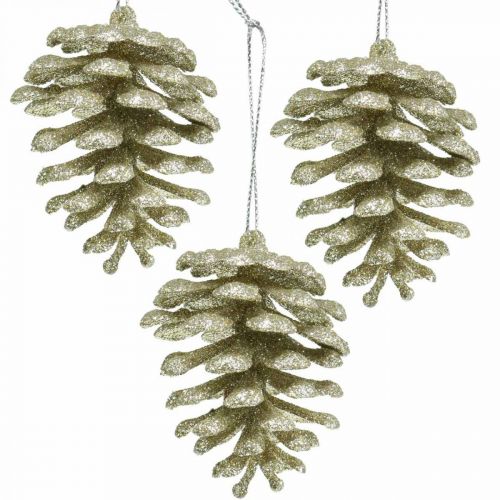Ornamenti per l&#39;albero di Natale coni decorativi glitter champagne H7cm 6pz