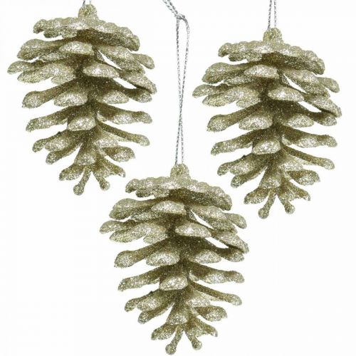 Floristik24 Decorazioni per l'albero di Natale coni decorativi glitter champagne H7cm 6 pz