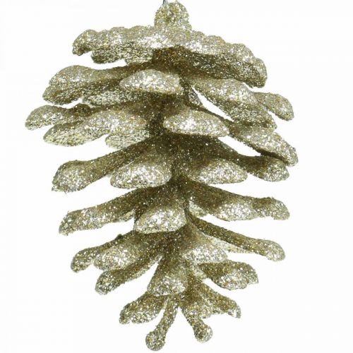 Floristik24 Decorazioni per l'albero di Natale coni decorativi glitter champagne H7cm 6 pz