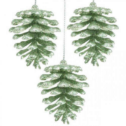 Ornamenti per l&#39;albero di Natale coni decorativi glitter menta H7cm 6pz