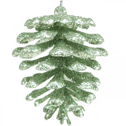 Prodotto Ornamenti per l&#39;albero di Natale coni decorativi glitter menta H7cm 6pz