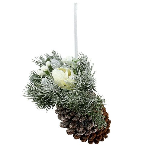 Floristik24 Pigne con decoro da appendere bianche 25cm - 30cm