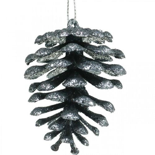 Prodotto Ornamenti per l&#39;albero di Natale coni decorativi glitter antracite H7cm 6 pezzi