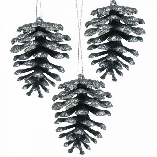 Floristik24 Ornamenti per l&#39;albero di Natale coni decorativi glitter antracite H7cm 6 pezzi