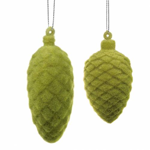 Floristik24 Coni decorativi floccati verde muschio 9,5 cm/8 cm 12 pz