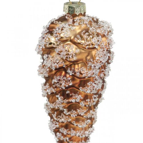 Floristik24 Pigne con neve, decorazioni natalizie, decorazioni per alberi di Natale Marrone H13cm Ø6cm Vero vetro 3 pezzi