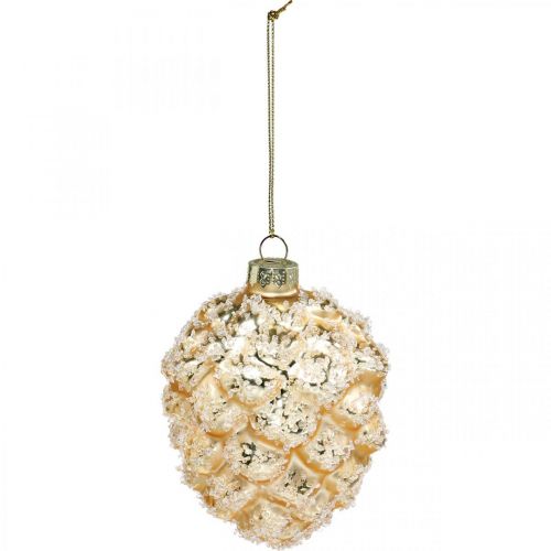 Prodotto Coni da appendere, decorazioni per alberi, coni decorativi innevati Oro H9,5 cm Ø8 cm vero vetro 3 pezzi