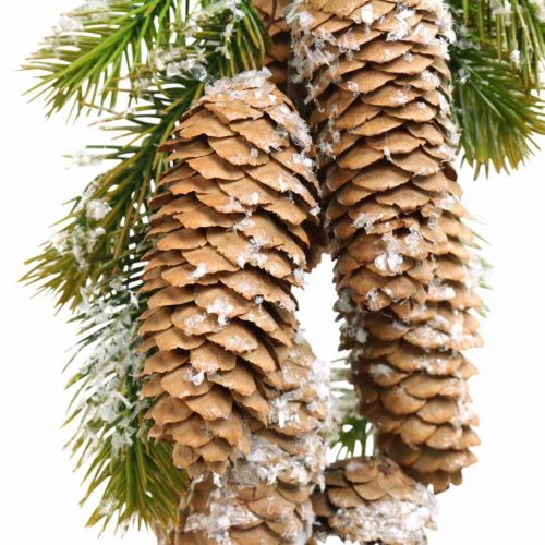 Floristik24 Verde abete con pigne, decoro invernale, ramo di abete da appendere, decoro cono innevato L33cm