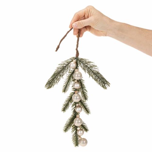 Ramo di abete artificiale con mini palline di Natale bianche, 46 cm, 2 pezzi | Floristik24.it