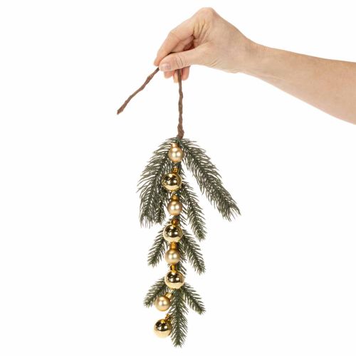 Ramo di abete artificiale con mini palline di Natale color oro, 46 cm, 2 pezzi | Floristik24.it