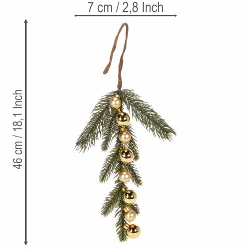 Ramo di abete artificiale con mini palline di Natale color oro, 46 cm, 2 pezzi | Floristik24.it