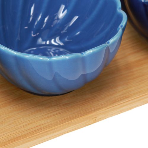 Prodotto Set di tapas con ciotole in ceramica su vassoio blu e bianco 40×10cm
