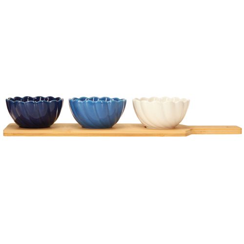 Prodotto Set di tapas con ciotole in ceramica su vassoio blu e bianco 40×10cm