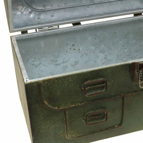 Floristik24 Borsa fioriera con coperchio e cinturini in pelle metallo grigio, marrone / ruggine H25cm