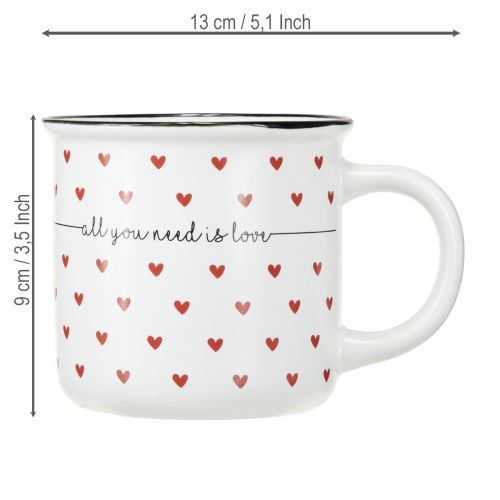 Prodotto Tazza con cuori tazza in ceramica bianca rossa Ø9cm H9cm