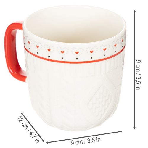 Tazza da caffè con manico rosso, motivo a maglia e decorazione a cuore, in ceramica, 9 cm, 2 pezzi | Floristik24.it