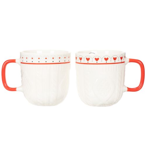 Tazza da caffè con manico rosso, motivo a maglia e decorazione a cuore, in ceramica, 9 cm, 2 pezzi | Floristik24.it