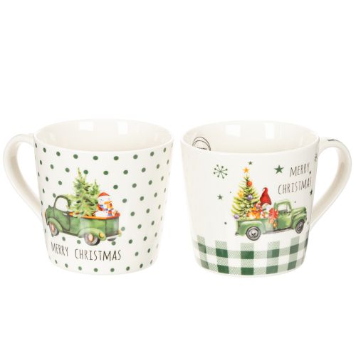 Tazza da caffè Buon Natale, tazza in ceramica con motivo auto natalizia, 10 cm, 2 pezzi