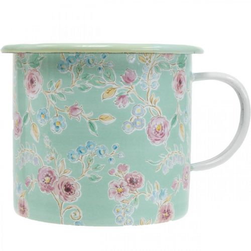 Floristik24 Fioriera Fioriera Coppa smaltata Retro Deco Verde Ø9,5cm H10cm