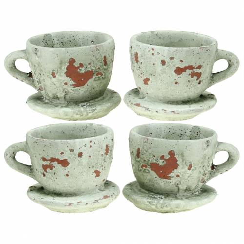 Prodotto Tazza per fioriera con sottovaso grigio vintage, tono naturale Ø8cm H6,5cm 4 pz