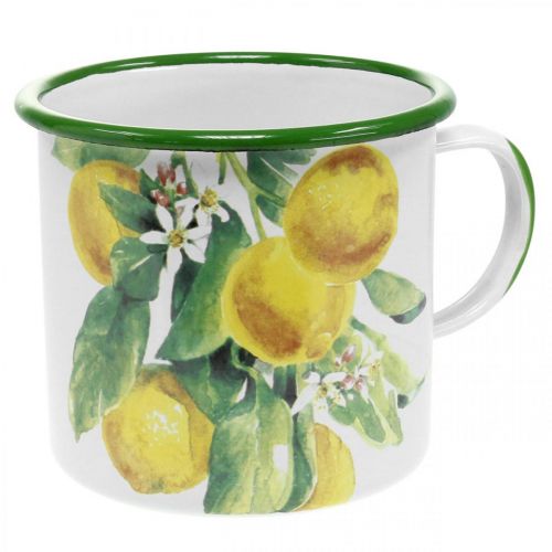 Prodotto Fioriera smaltata, tazza decorativa con ramo di limone, fioriera mediterranea Ø9,5cm H10cm