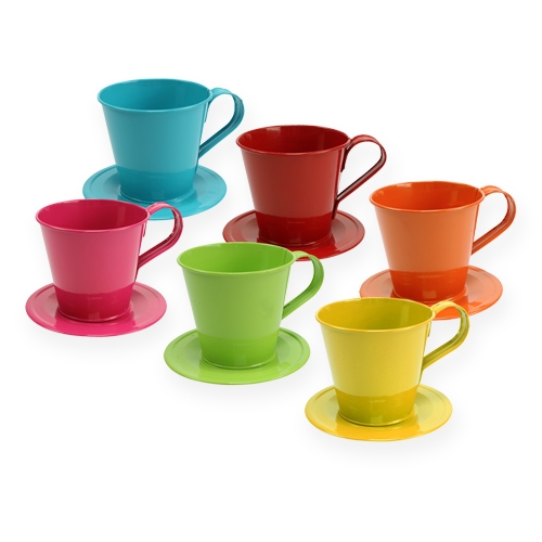 Floristik24 Tazza con piatto Ø9cm H8cm 6 pezzi. ordinati in colori