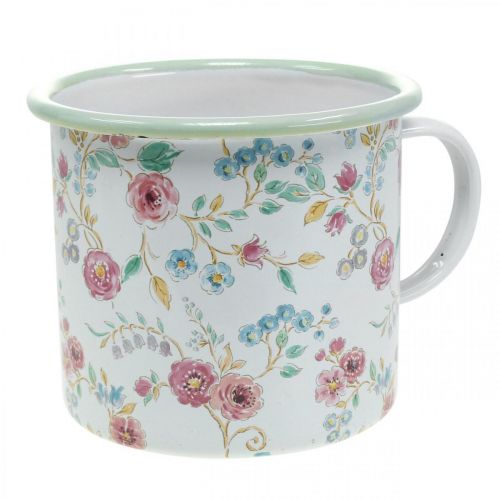Prodotto Rose porta piante Tazza decorativa smaltata con manico bianco Ø9,5cm