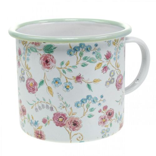 Floristik24 Rose porta piante Tazza decorativa smaltata con manico bianco Ø9,5cm