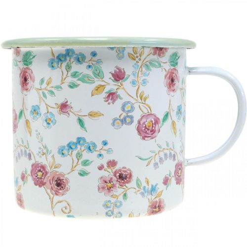 Prodotto Rose porta piante Tazza decorativa smaltata con manico bianco Ø9,5cm