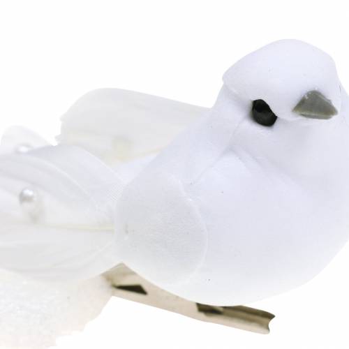 Piccione con perle e clip bianco H4,5 cm 12 pezzi
