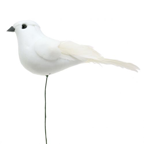 Floristik24 Piccioni decorativi su filo bianco 11cm 6 pezzi