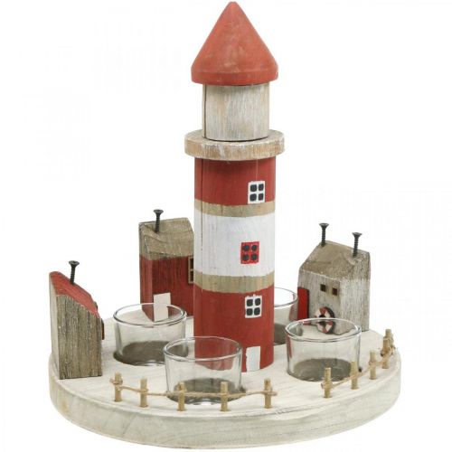 Floristik24 Portacandele faro rosso, bianco 4 candeline Ø25cm H28m