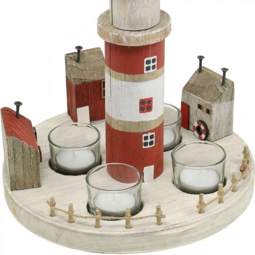 Floristik24 Portacandele faro rosso, bianco 4 candeline Ø25cm H28m