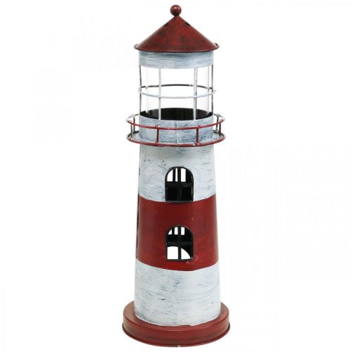 Floristik24 Tea light faro decorazione in metallo rosso marittimo, bianco Ø14cm H41cm