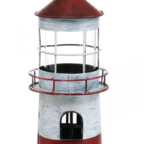 Floristik24 Tea light faro decorazione in metallo rosso marittimo, bianco Ø14cm H41cm