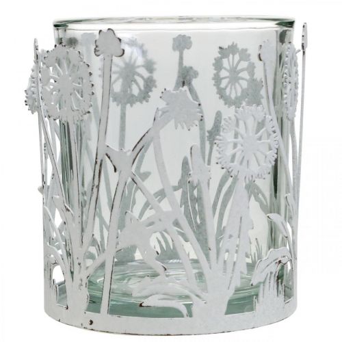 Floristik24 Lanterna con soffioni, addobbi da tavola, decoro estivo shabby chic argento, bianco H10cm Ø8.5cm