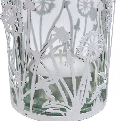 Floristik24 Lanterna con soffioni, addobbi da tavola, decoro estivo shabby chic argento, bianco H10cm Ø8.5cm