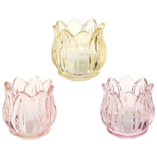 Floristik24 Lanterna portacandele in vetro con fiori in vetro 3 colori Ø7cm H7cm 6 pezzi