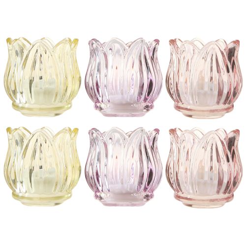 Floristik24 Lanterna portacandele in vetro con fiori in vetro 3 colori Ø7cm H7cm 6 pezzi