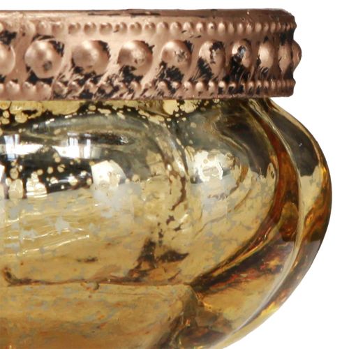 Prodotto Tealight in vetro champagne oro antico con bordo in metallo Ø6cm H3,5cm