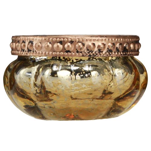 Prodotto Tealight in vetro champagne oro antico con bordo in metallo Ø6cm H3,5cm